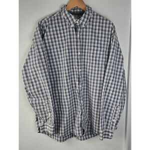 L.L. Bean Shirt Men's Blue Gray White Plaid Slightly Fitted Pocket Button Down